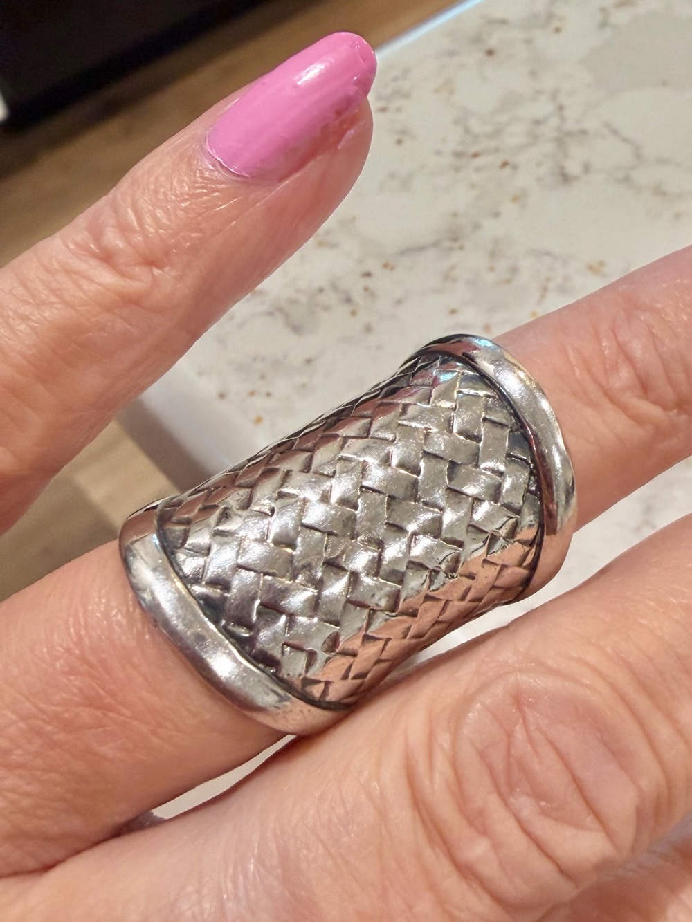 Solid 925 Sterling Silver Basketweave Ring Wide Armor Band Sz 5.5 Heavy 10.9g